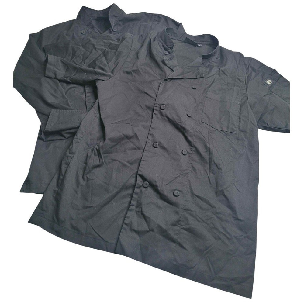 Chef Works Set of 2 Black Tops Long Sleeve Bastille Coat & Short Sleeve Vented S